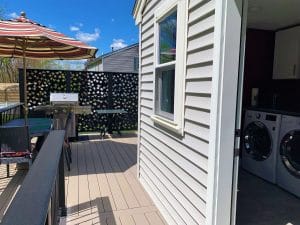 side view of a newly built composite deck in Salem NH