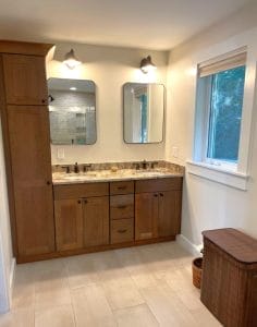 Master bath vanity with walnut cabinetry - general contractors pelham nh