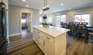 Kitchen with white isle - home additions windham nh